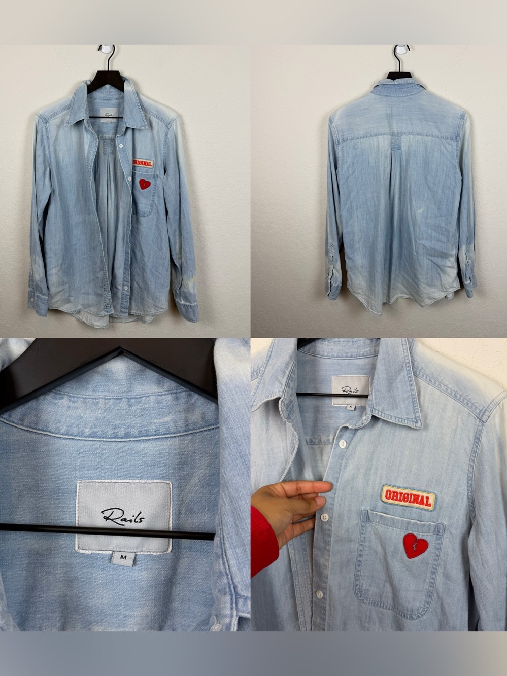 •RAILS• Broken Hearts Chambray Classic Button Up Size Small